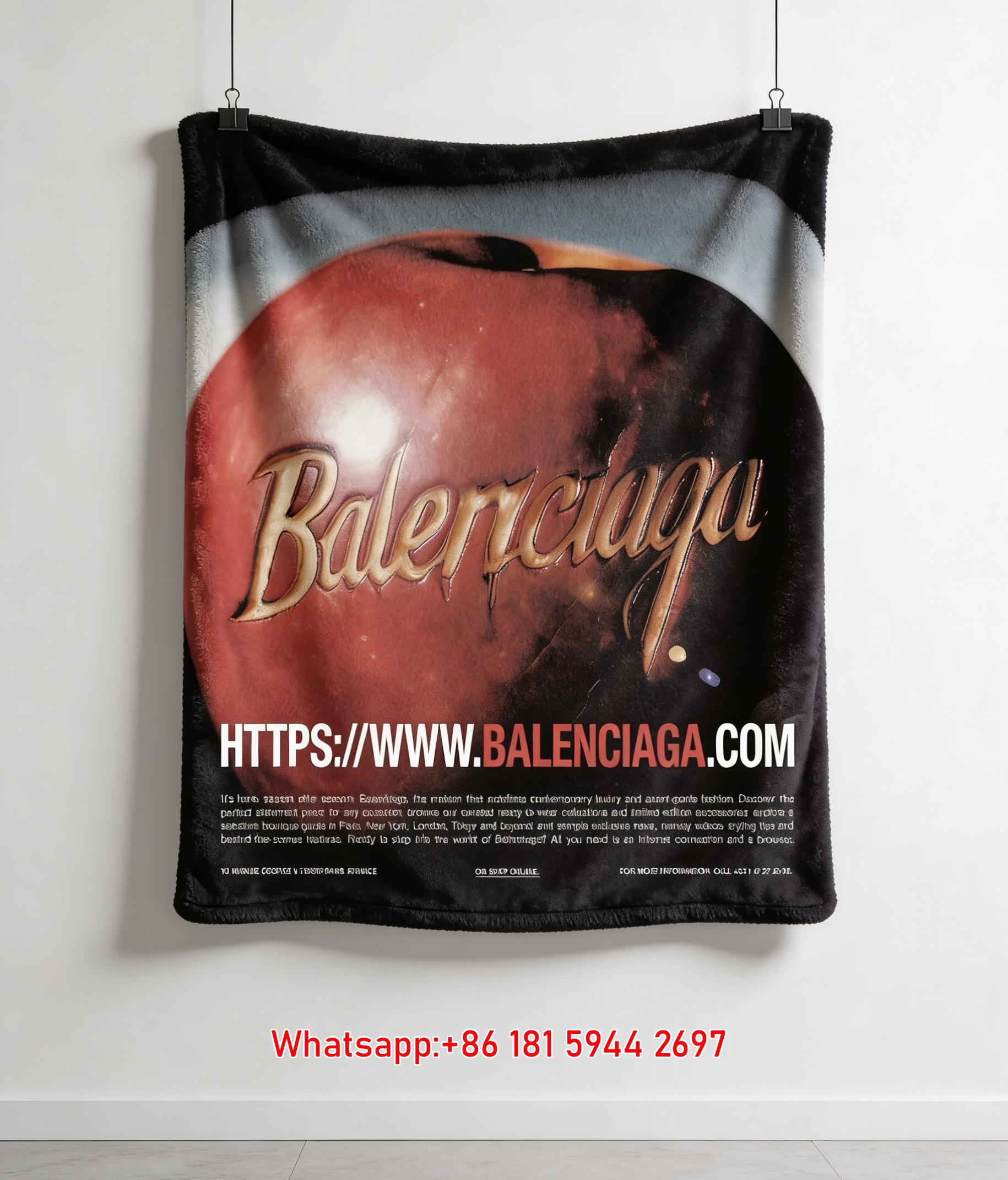 Balenciaga Red Apple Vintage Ad Flannel Throw Blanket for Sofa Couch Wall Decor BA115